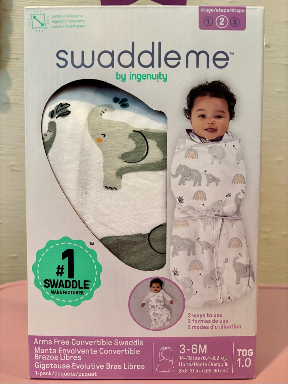 SwaddleMe Sleep Sack - White and Gray Elephant Print (3-6 months; 1.0 TOG)